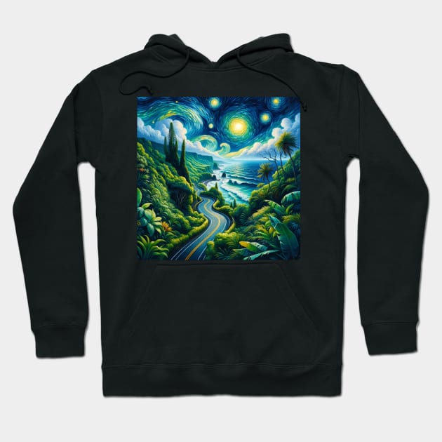 Road To Hana Maui Starry Night - Beautiful Iconic Places Hoodie by Edd Paint Something